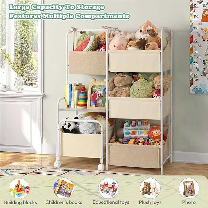 Toy Storage Organizer, Montessori Toy Shelf for Kids, Toy Organizer with 5 Toy Bins, Toy Chest for Girls and Boys, Toy Storage Basket, Large Toy Box for Living Room Playroom Nursery Kids Room
