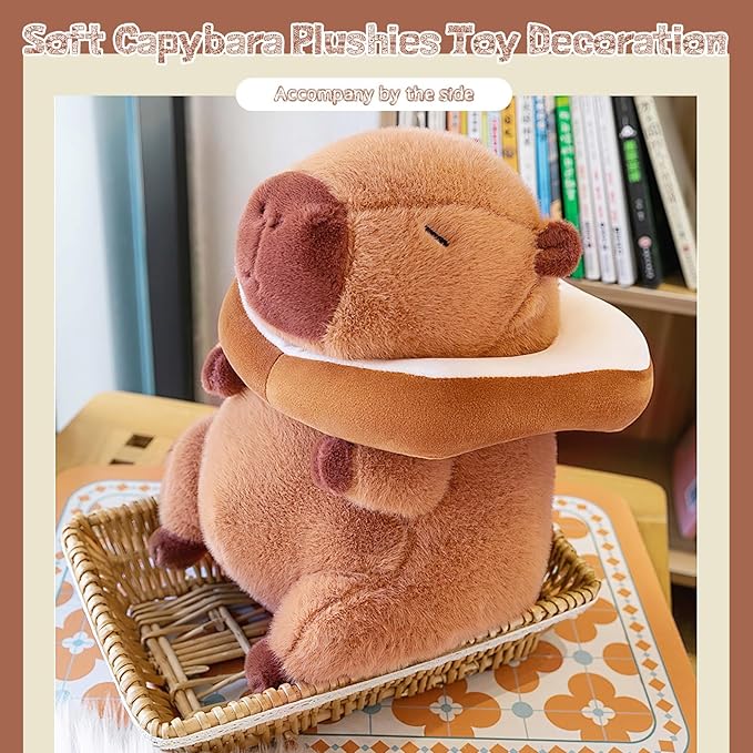 Cute Capybara Plush Kawaii Soft Capybara Plush Doll Pillow with Bread Capybara Stuffed Aniamls Toys for Girls Kids Adults Birthdays Valentines Gift 12 inch