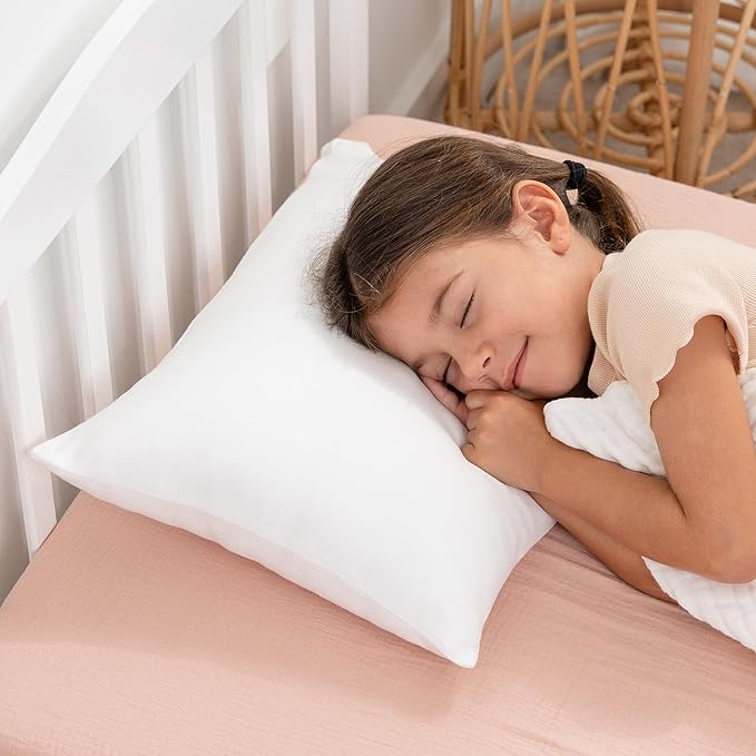 Comfy Cubs Toddler Pillow with Soft Cotton Pillowcase, 13"x18", White (2 Pack) - Kids Pillow for Sleeping & Travel - Comfortable Small Pillow - Kids Travel Pillow with Breathable Microfiber Fill