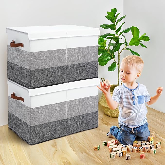 Large Toy Box Chest with Divider, Sturdy Toy Storage Organizer Bin Baskets with Lid for Kids, Boys, Girls, Nursery, Living Room, Bedroom, Playroom, Closet, 25"x13" x16"(Gradient Grey)