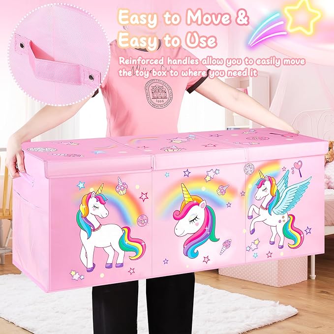 Extra Large Toy Chest, Collapsible Sturdy Toy Storage Organizer with Lids, 41"X14"X16"Large Kids Toy Box Chest, Kids Storage Bins Basket for Girls, Boys, Kids, Nursery, Playroom, Pink