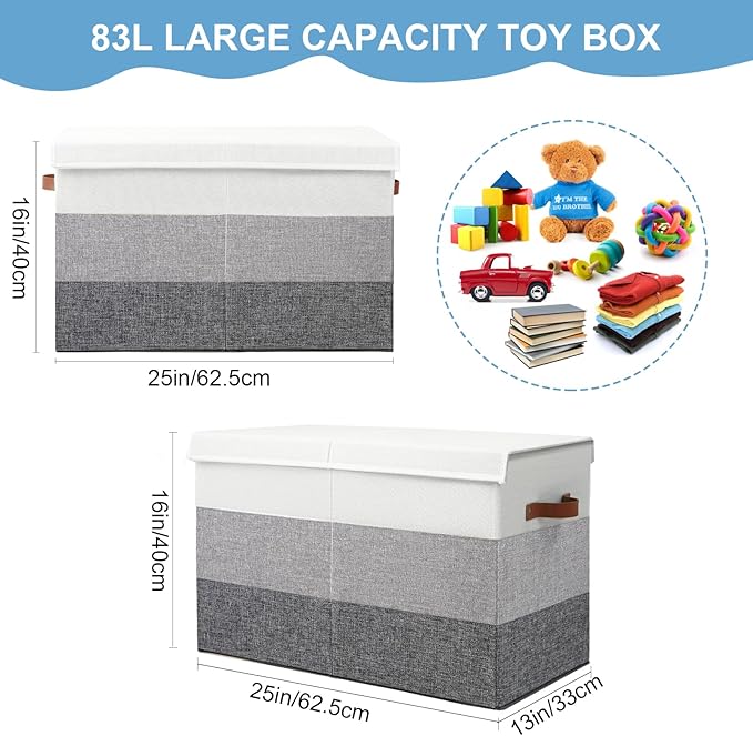 Large Toy Box Chest with Divider, Sturdy Toy Storage Organizer Bin Baskets with Lid for Kids, Boys, Girls, Nursery, Living Room, Bedroom, Playroom, Closet, 25"x13" x16"(Gradient Grey)