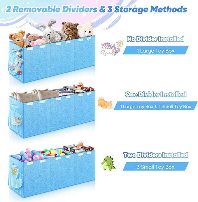 Extra Large Toy Box, Toy Box for Kids Boys Girls, Collapsible Sturdy Toy Storage Organizer with Mesh Pockets, 41"x14"x16" Kids Toy Chest Boxes Bins Baskets for Nursery, Playroom, Blue