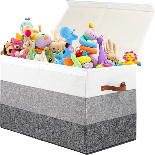 Large Toy Box Chest with Divider, Sturdy Toy Storage Organizer Bin Baskets with Lid for Kids, Boys, Girls, Nursery, Living Room, Bedroom, Playroom, Closet, 25"x13" x16"(Gradient Grey)