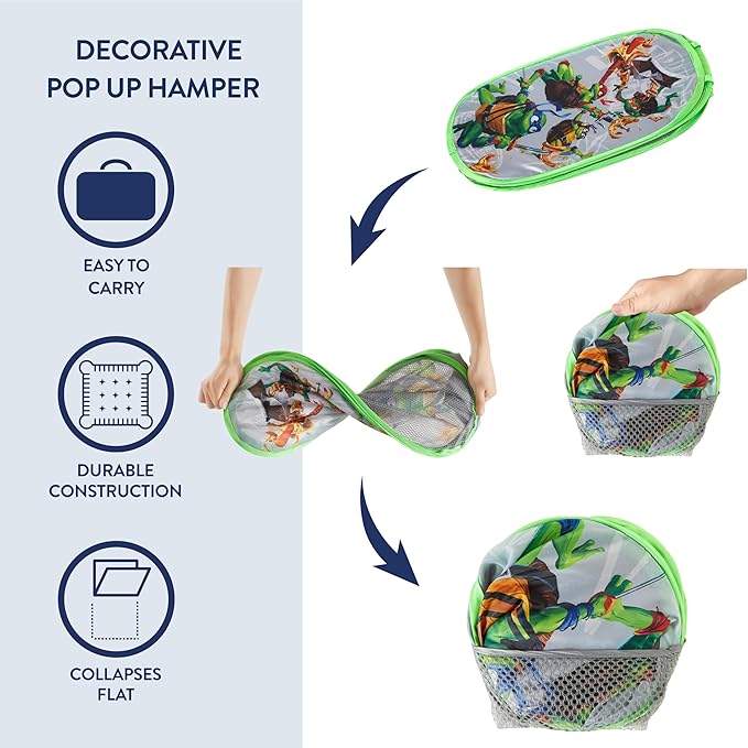 Teenage Mutant Ninja Turtles: Mutant Mayhem Pop Up Hamper with Durable Carry Handles, 21'' H x 13.5'' W X 13.5'' L