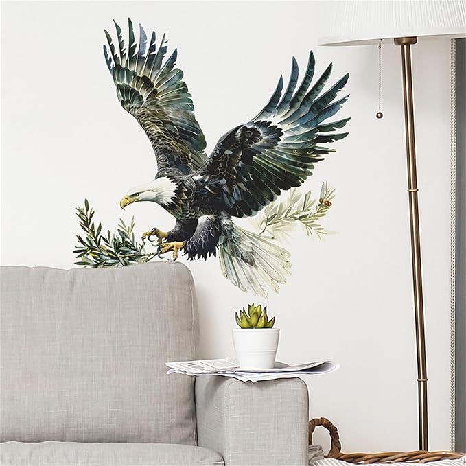 Watercolor Style Eagle Wall Decal Animals Wall Sticker Safari Wall Decor for Nursery Kid'sroom School Classroom Livingroom Bedroom Bathroom Decoration (Watercolor Style Eagle 2)