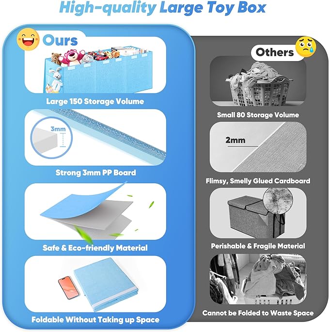 Extra Large Toy Box, Toy Box for Kids Boys Girls, Collapsible Sturdy Toy Storage Organizer with Mesh Pockets, 41"x14"x16" Kids Toy Chest Boxes Bins Baskets for Nursery, Playroom, Blue