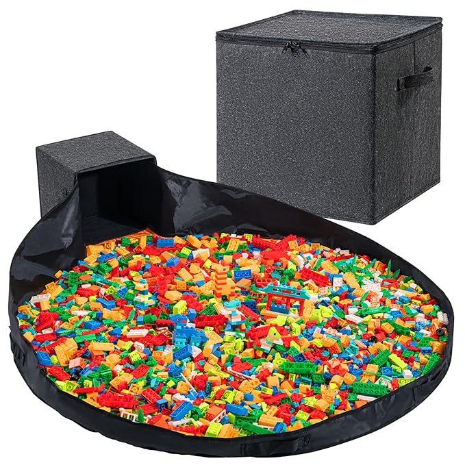 Toy Storage Basket and Play Mat 13" Stackable and Foldable Cube Toy Organizers and Storage Bins for Kids