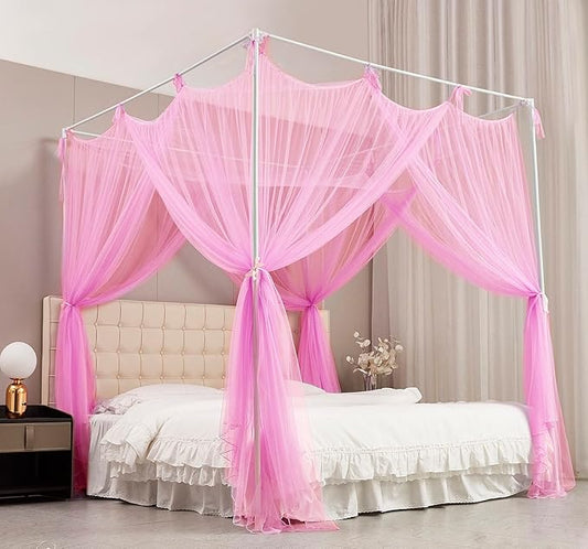 Mengersi Bed Canopy Mosquito Net for Bed,Canopy Bed Curtains Elegant Bed Drapes Screen Netting Canopy Curtains Bedroom Decor (Pink, California King)