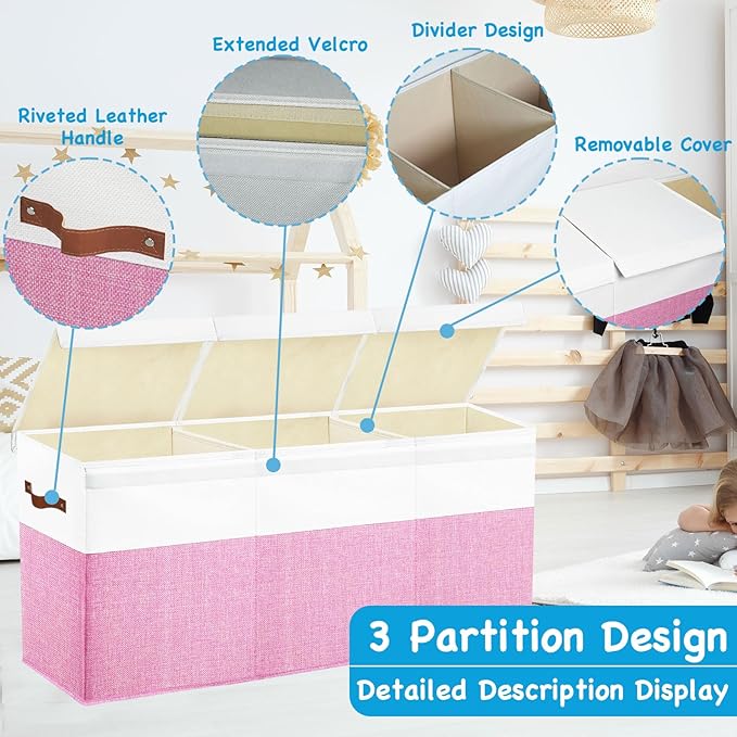 Large Toy Box Chest,Toy Storage Organizer,Storage Bins with Lids,Stuffed Animal Storage,Toy Bins for Kids,Toddlers,Baby,Girls,Nursery,Living Room,playroom(Pink)