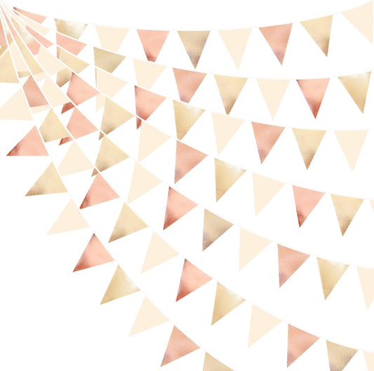 Rose Gold Champagne Gold Beige Party Decorations Metallic Fabric Triangle Flag Pennant Banner Garland Bunting for Engagement Bridal Shower Wedding Birthday Baby Shower Graduation Decoration Supplies