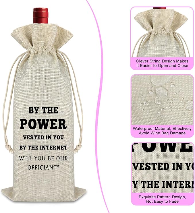 Wedding Officiant Gifts Wine Bag Thank You Gift for Wedding Officiant Guest Wedding Officiant Appreciation Gifts for Wedding Planner Coordinator Photographer Gift from Groom Bride Wine Gift Bag