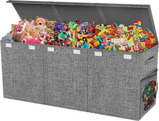 Extra Large Toy Box, Collapsible Sturdy Kids Toy Chest for Boys, Girls, Kids, 41"x14"x16"Toy Storage Organizer Toddler Storage Bins with Lids, Toy Box basket for Living Room, Bedroom, Nursery, Gray