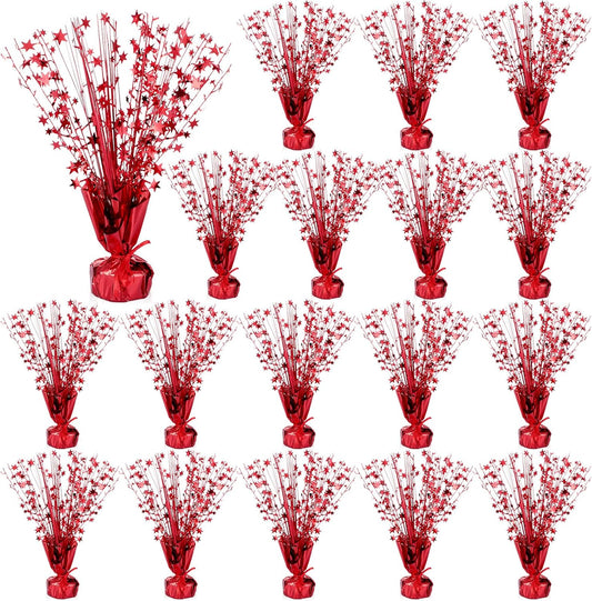 Crowye 18 Pieces Metallic Foil Spray Centerpiece Party Star Table Decoration Burst Metallic Table Centerpieces for Birthday Party Season Holiday(Red)